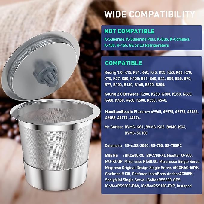 Reusable K Cups | Reusable K Cups for Keurig 1.0 & 2.0 Single Cup Coffee Makers,Stainless Steel Integrated Mesh Strainer keurig accessories (4 pack)