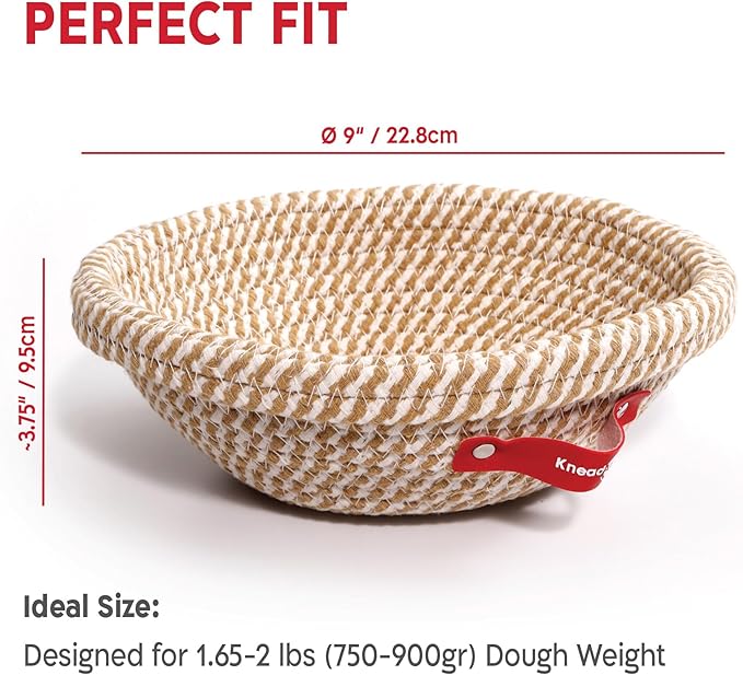 Cotton Rope Banneton Bread Proofing Basket Set, 2 x Round Bread Basket with Liners & Covers for Artisan Bread Baking, Sourdough Bread Baking Supplies