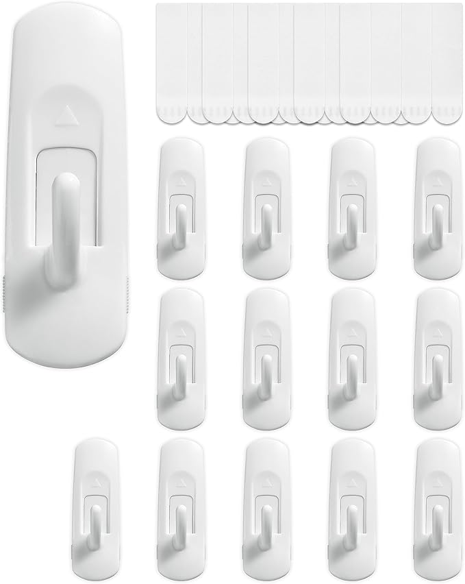14 Large Hooks+20 Removable Strips, White Utility Hooks, Heavy Duty with Adhesive Strips, Damage-Free Organize Hooks, No Tools Wall Hook for Hanging, Value Pack