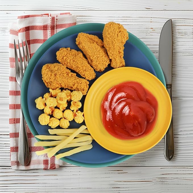 40Pack plates and bowls sets for kids - Unbreakable wheat straw dinnerware sets service for 8 - Alternative plastic 40pcs dish sets for kitchen, camping and indoors dinning - (Colorful)