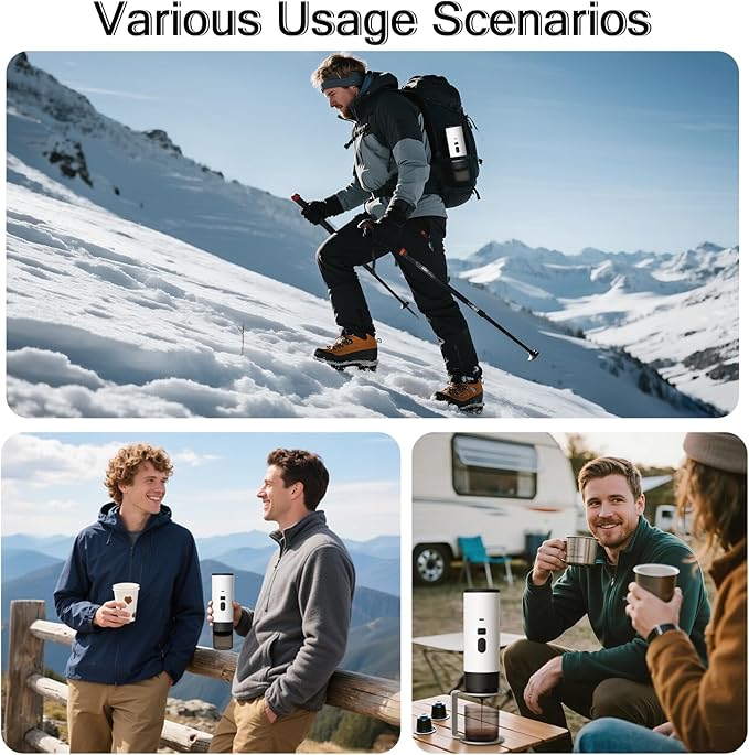 Portable Espresso Coffee Maker for Travel, Mini Camping Espresso Machine, Car Self-Heating Coffee Makers with USB-C, Compatible with Ground Coffee & NS Capsules for RV/Office/Hiking