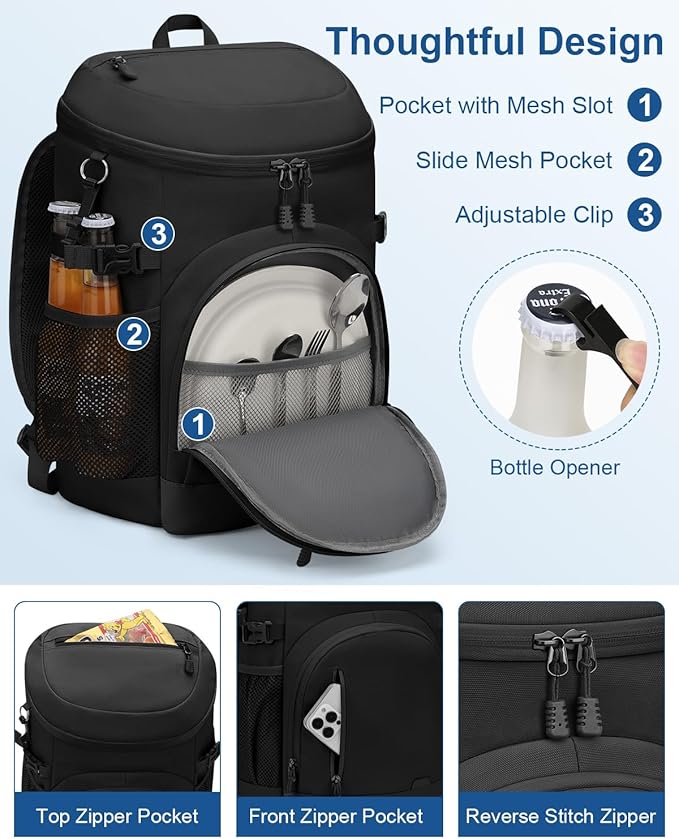 Cooler Backpack Insulated Waterproof,30 Cans Backpack Coolers Leakproof Lunch Backpack for Men Women Portable Soft Cooler Bag for Beach Camping Travel Picnic