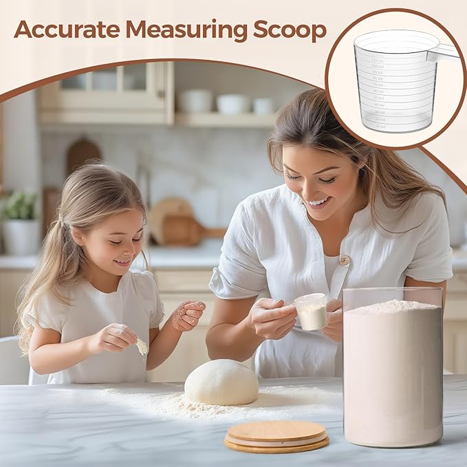 ComSaf 1 Gallon Cookie Jar, Large Glass Jar with lid, Glass Canisters with Lids Set of 2, 3.9 Qt Flour Container with Spoon and Clip, Glass Food Storage Pantry Containers for Sugar Oat Beans Pasta
