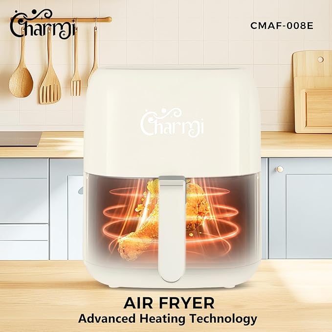 Charmi 5QT Air Fryer – Beautiful Retro Design, Stylish Countertop Look, Nonstick & PFAS-Free, Safe Auto Shutoff, Digital Touchscreen, 8 Cooking Presets (Cream White)