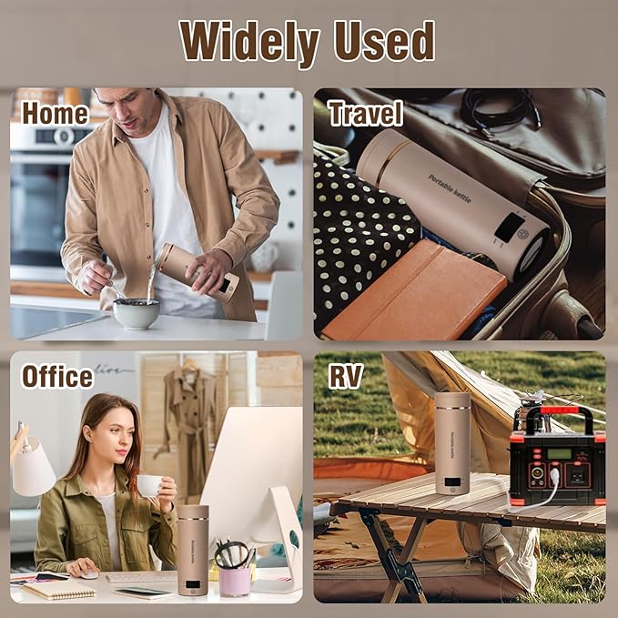 Travel Electric Kettle Portable Mini Kettle,Small Hot Water Boiler with 4 Temperature Settings,304 Stainless Steel, Fast Boiling Water with Auto Shut-Off and Boil Dry Protection,400 ml (Brown, 400ML)