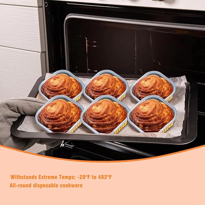 14 oz Mini Cake Pans with Lids, Square Muffin Pans, Multi-purpose Aluminum Baking Cups, Premium Dessert Cups, Creme Brulee Ramekins Oven Safe, 60 Pack