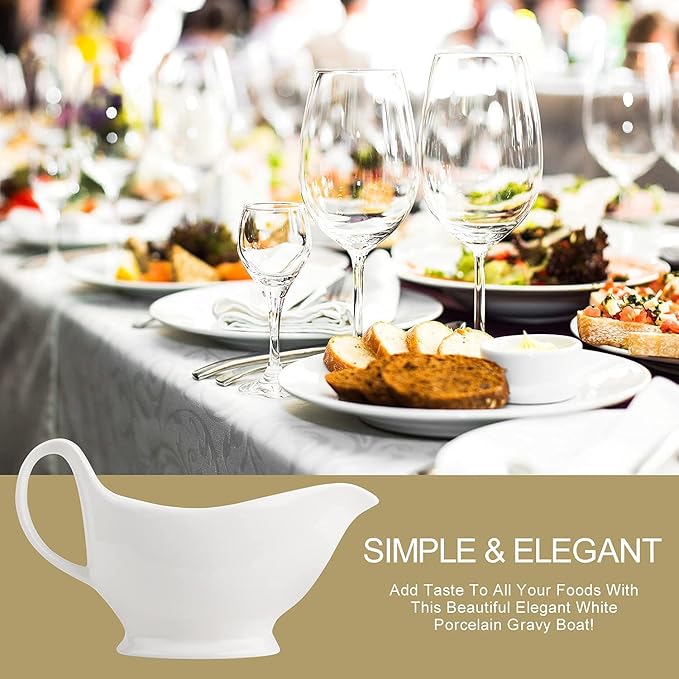 Nucookery Large Classic 17 Oz Gravy Boat with Warmer, White Fine Porcelain Saucier with Big Dripless Lip Spout, Bowl For Thanksgiving, Warming Sauces, Salad Dressings, Milk, Microwave & Freezer Safe