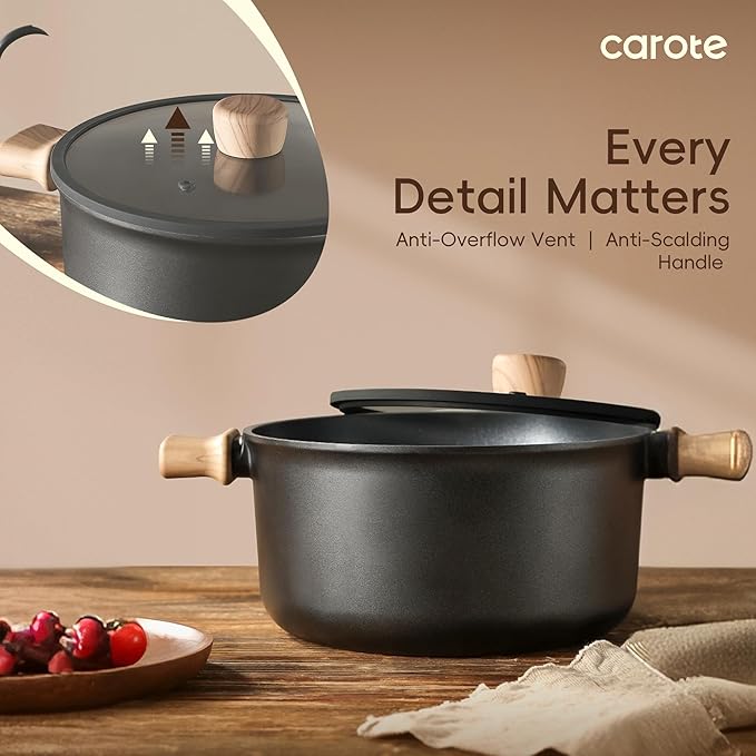 CAROTE Nonstick Soup Pot With Lid, 4.8Qt Non Stick StockPot Large Cooking Pot with Lid, Titanium - containing Soup Pot, Induction Compatible, PFOA/PFOS Free