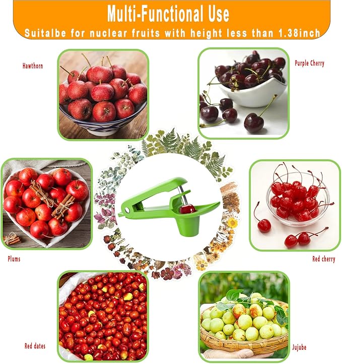 Cherry Pitter Tool;Cherry Remove Heavy Duty Stainless Steel Fruit Core Stoner Seed Cherries Tool With Lock Design For Making Fresh Cherry Jam By Hand; Gold Fruit Spoon & Fork one Set Including