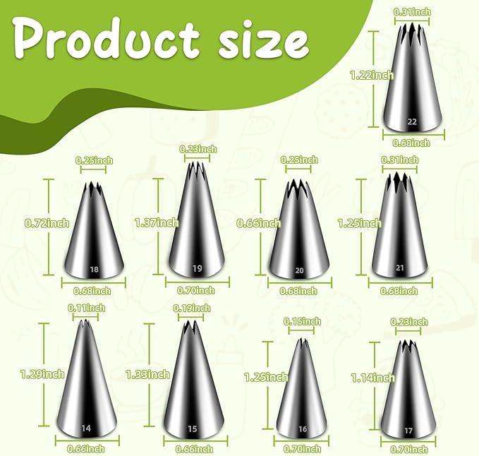 Suuker Open Star Piping Tips Set,9 Pieces French Star Tube Set Frosting Nozzle Kit,Stainless Steel Star Pastry Tips for Cupcakes Cakes Cookies Decorating (Small Size)