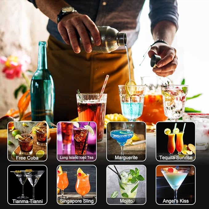 KINGROW Cocktail Shaker Set 29-Piece Bartender Kit with Rotating Stand | Bar Set Drink Mixer Set with All Essential Accessory Tools for Drink Mixing, Home, Bar, Party |Sliver