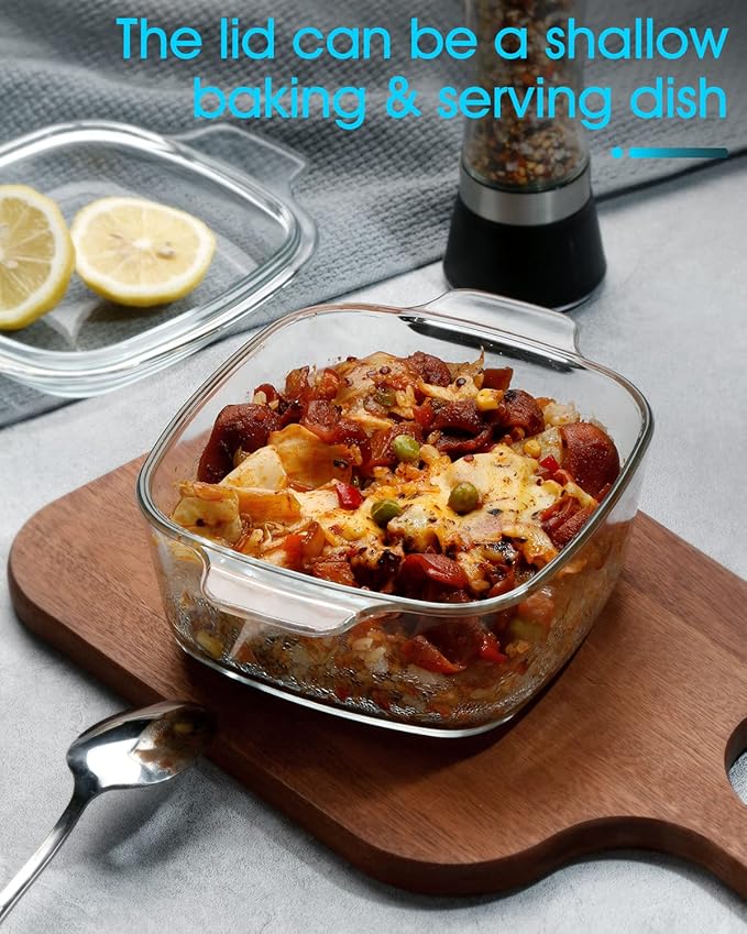 NUTRIUPS 1L Glass Square Casserole Dish with Lid, Mini Glass Casserole Cookware