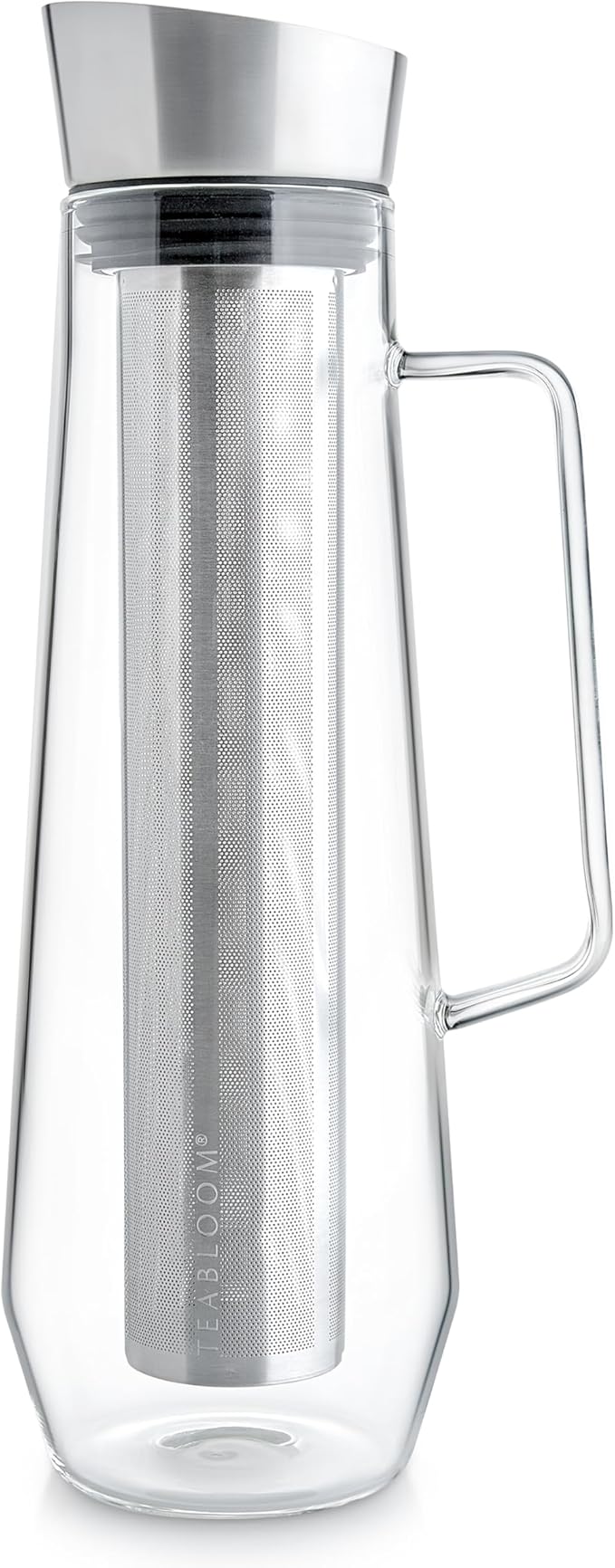 Teabloom Palais Pour Tea Maker & All-Beverage Jug – 40oz Elegant Borosilicate Glass Pitcher with Stainless Steel – Premium Loose Leaf Tea & Fruit Infusion Steeper