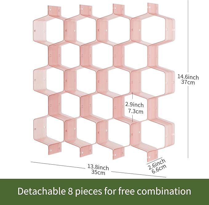 Honeycomb Separator Adjustable Drawer Organizer Divider for Underwear Belt-Scarf Socks Organizer (Pink(2pcs))