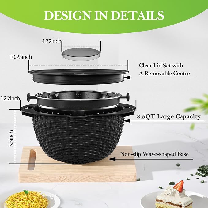 4-1 Colander with Bowl Set - Colander for Kitchen - Strainers and Colanders - Pasta Strainer - Funny Presents for Women - Rice Strainer Fruit Cleaner Veggie Wash Kitchen Gadgets Essentials, Black