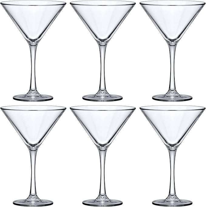 Amazing Abby - Vesper - 10-Ounce Plastic Martini Glasses (Set of 6), Plastic Cocktail Glasses, Reusable, BPA-Free, Shatter-Proof, Dishwasher-Safe, Perfect for Poolside, Outdoors, Camping, and More