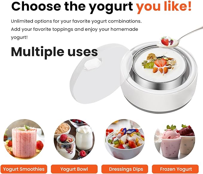 Yogurt Maker with Adjustable Time Control,Automatic Digital Yoghurt Maker Machine with 5 glass Jars&1.2L Stainless Steel Inner Pot for Home Organic Yogurt,Natto and Rice Wine
