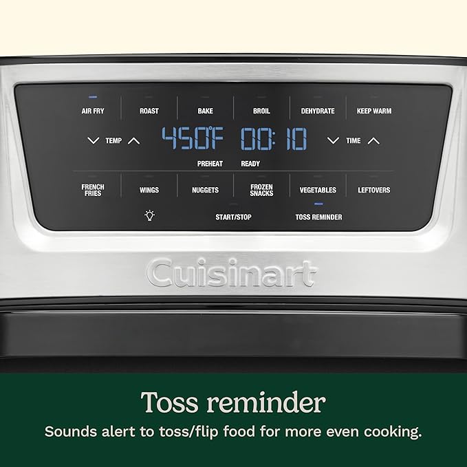 Cuisinart Air Fryer, 9-Quart Basket Large Fryer with 6 Cooking Functions to Air Fry, Roast, Bake, Broil, Keep Warm, and Dehydrate, 6 Airfryer Presets, Dishwasher-Safe Parts, AIR-220, Stainless Steel