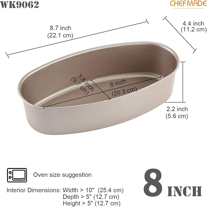 CHEFMADE Ellipse Cheese Cake Pan, 8-Inch Non-Stick Oval Cake Bread and Meat Bakeware for Oven and Instant Pot Baking (Champagne Gold)
