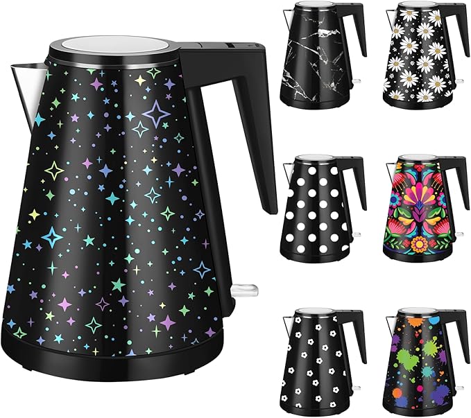 1.2L Double Wall Stainless Steel Interior Water Boiler, Cordless, 1000W Fast Boil with LED Light Coffee Pot & Tea Electric Kettle, Auto Shut-Off and Boil-Dry Protection (Starry Sky)