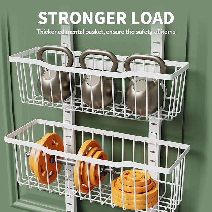 Over The Door Organizer,8-Tier Over The Door Pantry Organizer with Adjustable Baskets,Metal Hanging Pantry Organizers and Storage for Kitchen, Back of Door Seasoning Rack (White)