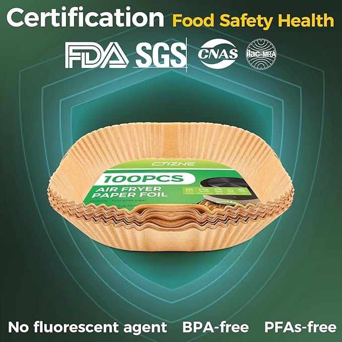 Air Fryer Paper Liner Disposable - 100PCS 6.5 Inch Square Liners for Air Fryer, Grease and Water Proof Non Stick Basket Parchment Paper