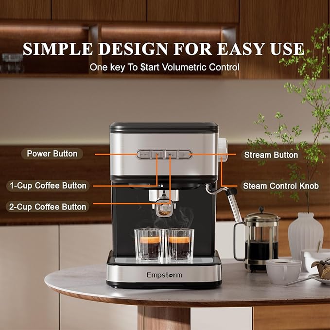 20 Bar Espresso Machine, Cappuccino Machines with Milk Frother Steam Wand, Latte Machine for Home&Barista, Automatic Shut-off Function