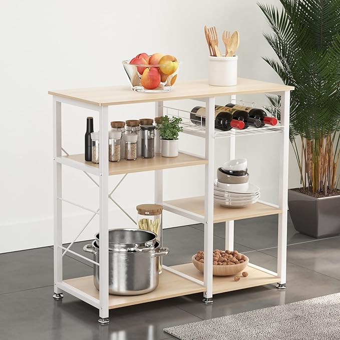 soges 3-Tier Kitchen Baker's Rack Utility Microwave Oven Stand Kitchen Island Cart Standing Multifunction Storage Shelf Kitchen Workstation, Maple