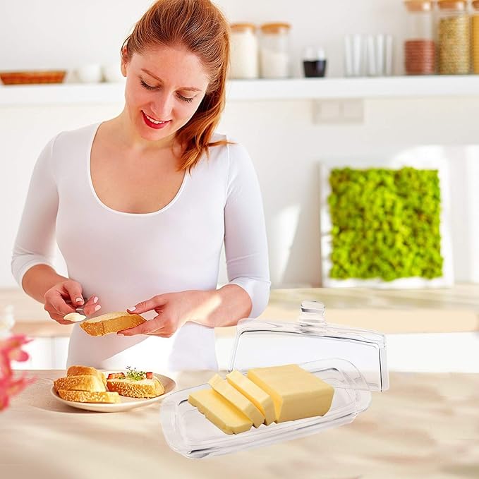 Bezrat Lead-Free Crystal Covered Modern French Butter Dish with Handle and Lid