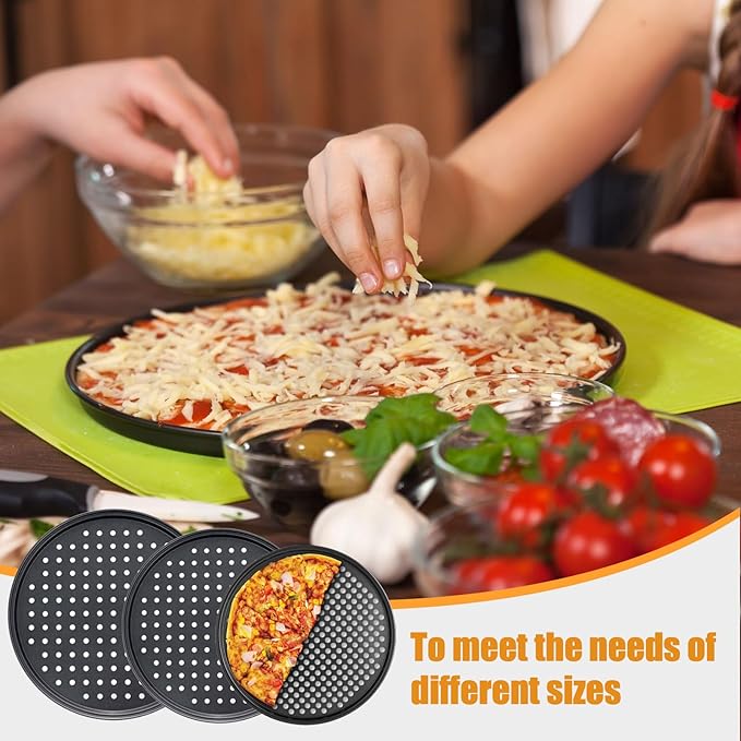 Handook Pizza Pan Set, Carbon Steel Pizza Pan with Holes, for Oven Baking Supplies & Home, Kitchen, Restaurant(9 Inch &10 Inch &12 Inch)