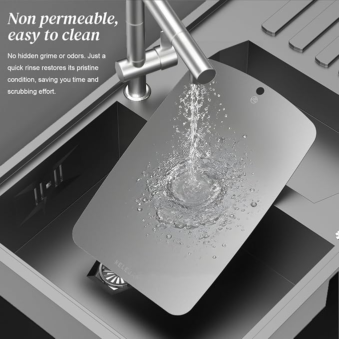 100% Pure Titanium Cutting Board, Double-Sided Pure Titanium Cutting Board for Kitchen and Outdoor Cooking Hygiene Durable Dishwasher Safe Chopping Board with Detachable Silicone Pad (11.42"x7.87")