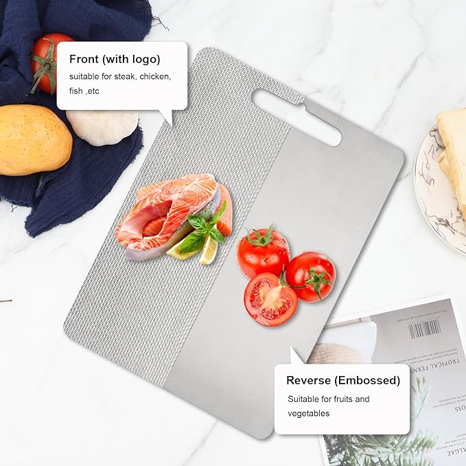 100% Pure Titanium Cutting Boards for Kitchen,2-in-1 Smooth Side & Textured Side For Cutting Meats, Double-sided Titanium Cutting Board Fruits And Vegetables, for Kitchen Outdoor Holiday Gifts(14*10)