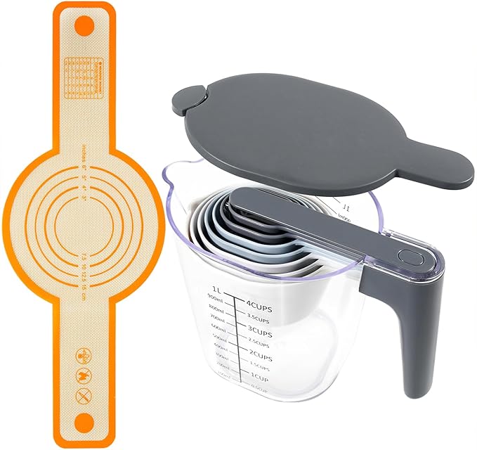 11-Piece Measuring Cups and Spoons Set with Stackable Measuring Cup, Lid, and Silicone Bread Sling(Orange), Unique Kitchen Gadgets for Baking and Cooking, BPA-Free, Dishwasher Safe