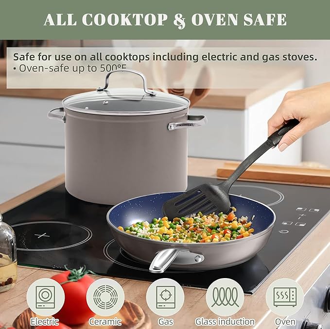 Nuwave 12pc Forged Lightweight Cookware Set, G10 Healthy Duralon Ceramic Ultra Non-Stick Coating, Vented Tempered Glass Lids, Stay-Cool Handles, Induction-Ready & Works on All Cooktops, PFAS Free