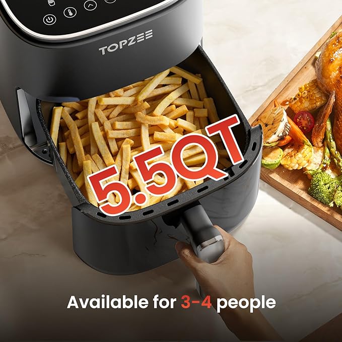 Air Fryer 12-in-1 with 5.5 QT Large Capacity, Compact Air Fryer, 100-400℉ Precise Heat, 360°Hot Air Circulation, 95% Less Oil, Bake, Dry, Reheat, Frozen, Broil, Proof, Black
