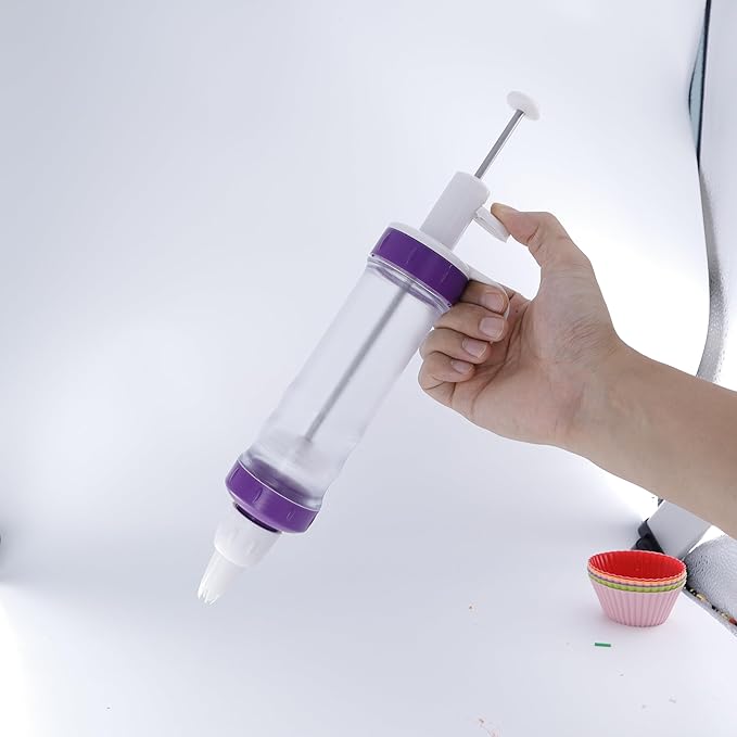 JAYVAR Dessert Decorating Syringe Set, Icing Dispenser Tool, Dessert Decorator Pro with 7 Icing Nozzles for Pushes Icing to Decorate Baked, Cake Decorating Gun for Frosting Cream to Make Cupcakes