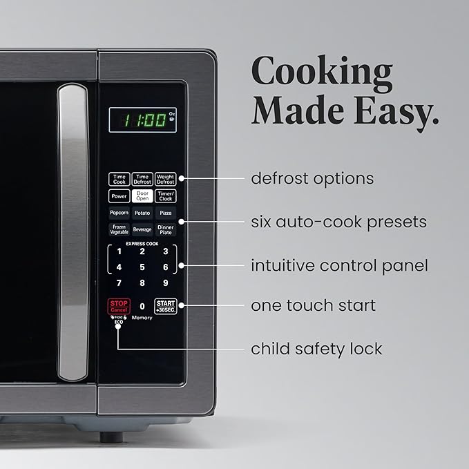 Farberware Countertop Microwave 1000 Watts, 1.1 cu ft - Microwave Oven With LED Lighting and Child Lock - Perfect for Apartments and Dorms - Easy Clean Black Stainless Steel