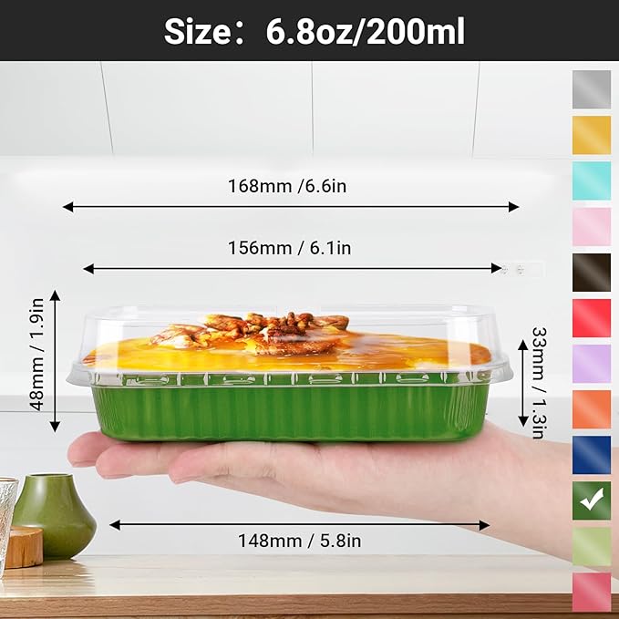 EUSOAR Aluminum Bread Loaf Pans, 100pcs 6.8oz Foil Baking Cups Pan with Lids Rectangle Souffle Containers, Aluminum Disposable Ramekins Mini Creme Brulee Muffin Liners for Birthday Party Wedding