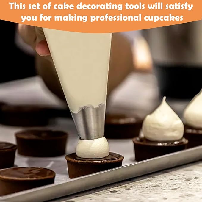 Hendiy 5 Pieces Large Round Piping Tip, Stainless Steel Piping Tips Professional Cake Decorating Tips Set, Frosting Tip Cake Icing Tools for Cupcakes Cakes Cookies