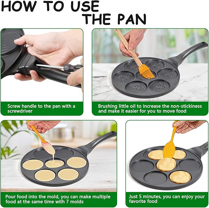 Nonstick Pancake Pan Pancake Griddle With 7-mold Design Mini Pancake Maker With PFOA Free Coating-Black