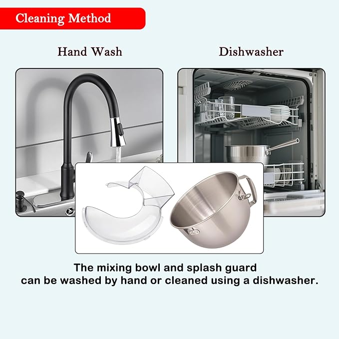6Quart Stainless Steel Mixer Bowl with Handle for Kitchenaid Stand Mixers and Pouring Shield(Splash Guard) for Kitchenaid Stand Mixers