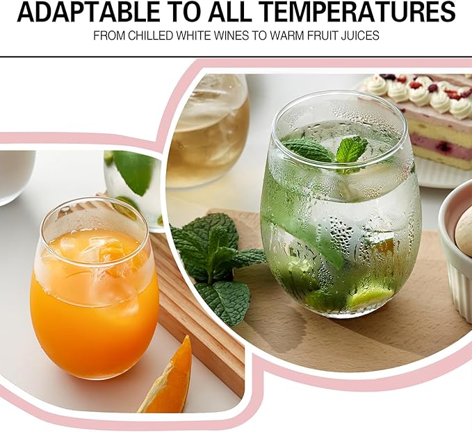 Stemless Wine Glasses Set of 8, 18 Ounces Red & White Wine Glasses for Party, Lead-free, Ideal Wine Accessories Gift (Clear)