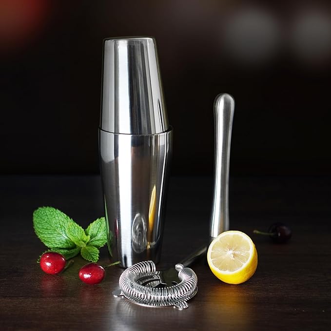 Mixology Bartender Kit, 4-Piece Pro Stainless Steel Cocktail Shaker Set, bar Set Cocktail Shaker Set, Cocktail Tin for Bartending