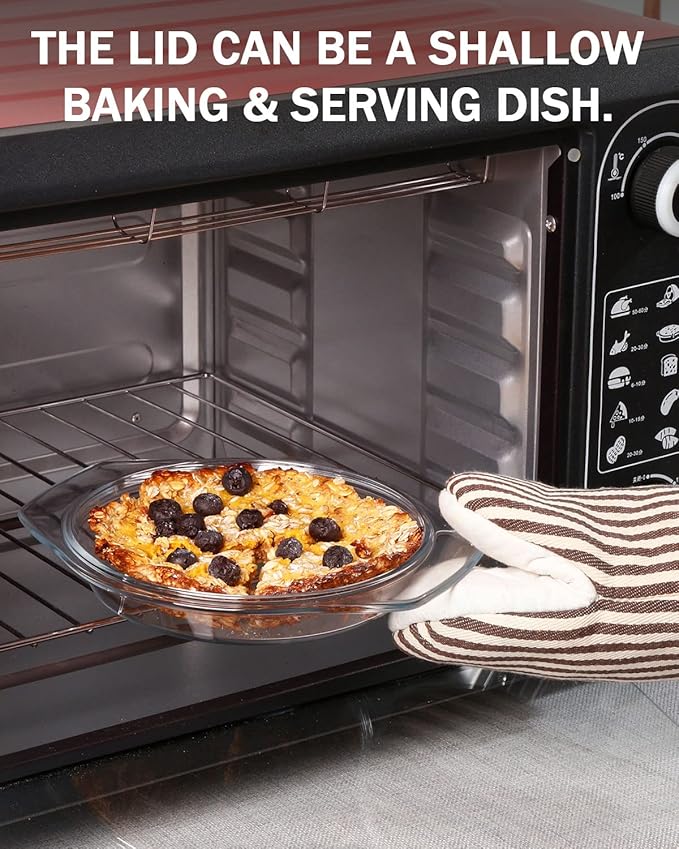 ZYER Round Glass Casserole With Glass Lid Covered Glass Bakeware Ovenware Easy Grab Glass Microwave Bowls with Glass Lid (1L)