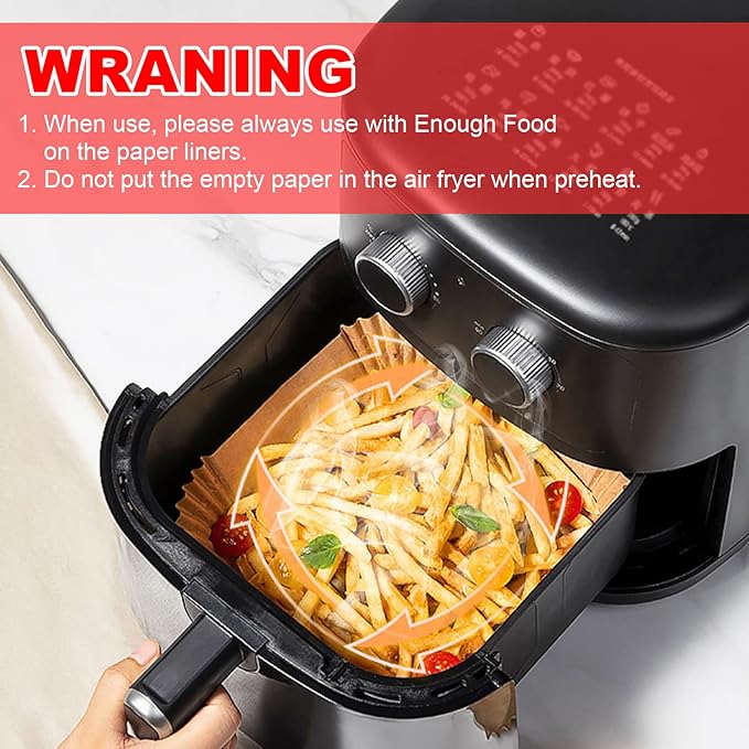 300 Pcs Air Fryer Paper Liners, 8" Square Air Fryer Liners Disposable, Heavy-duty Parchment Paper for 5-8 qt Airfryer Basket, Non-Stick & Grease Proof Baking Liner for Oven Pan