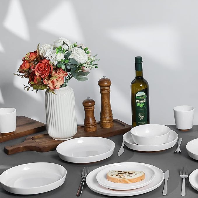 Webbylee 8.25" Melamine Deep Plates Set of 6-28oz Melamine Large Salad Bows,Serving Bowls for Cereal, Fruit, Soup,Deep Enough for Kitchen and Dining White/Brown