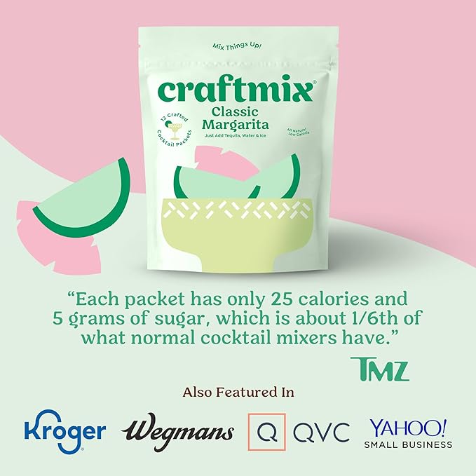 Craftmix Classic Margarita, Makes 12 Drinks, Skinny Margarita Cocktail Mixers - Mocktail Drink Mixers - Made With Real Fruit - Vegan Low-Carb, Low-Sugar, Non-GMO, Dairy Free, Gluten Free, Easy to Mix