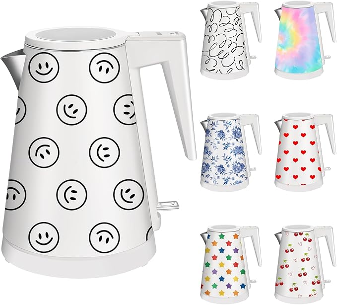 1.2L Double Wall Stainless Steel Interior Water Boiler, Cordless, 1000W Fast Boil with LED Light Coffee Pot & Tea Electric Kettle, Auto Shut-Off and Boil-Dry Protection (Smiley Face)