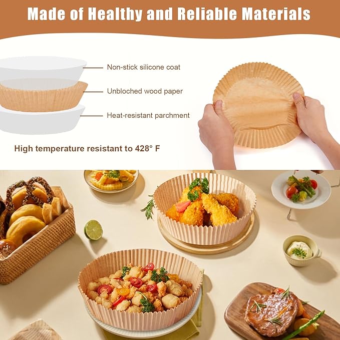 Air Fryer Liners Disposable, 100PCS Non-stick Disposable Airfryer Liners, 6.3 Inch Unbleached Parchment Paper, Round Air Fryer Paper Liners for 2-5QT Air Fryer, Baking, Roasting Microwave