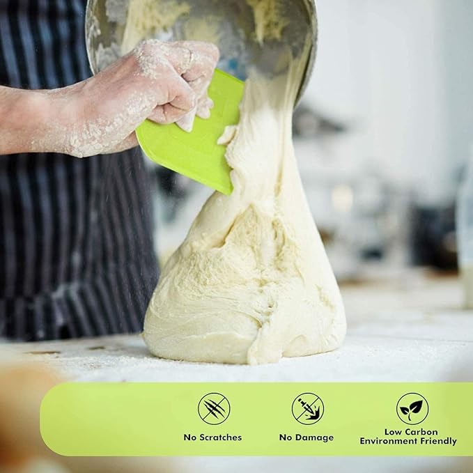 SURDOCA Dough Scraper Bench Scraper - 3P 7.1x4.9" Plastic Flexible Bowl Scraper, Sharp Edge & Angles Cake Scraper. Non-Slip Bakeware Decorating Tools Sculpting & Modeling Tools - Yellow+Green+Yellow